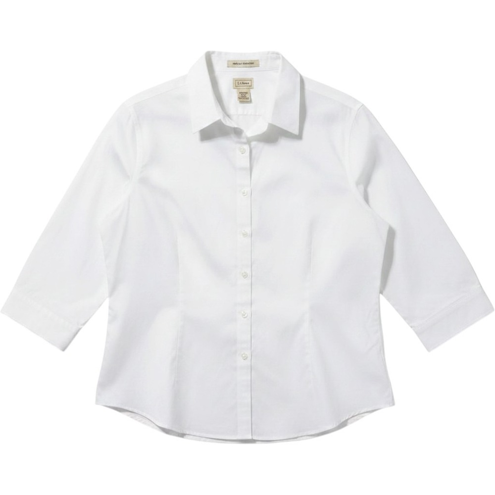 L.L.Bean Women White Blouse 3/4 Sleeve sz XL 100% Cotton Church Work Casual Prep